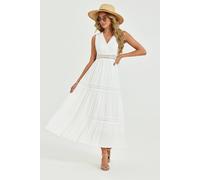 Fs Collection Lace Trim V-Neck Tiered Sleeveless Midi Dress In White White