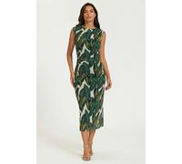 FS Collection Leaf Print Mesh Maxi Dress In Green - S - Green