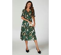 FS Collection Leaf Print Mesh Midi Dress In Green - XL - Green