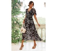 Fs Collection Leopard Floral Print Angel Sleeve Maxi Dress In Black Black L