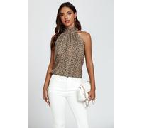 Fs Collection Leopard Print Halter Neck Tie Back Top In Beige Beige