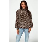 Fs Collection Leopard Print Long Sleeve High Neck Blouse In Brown Brown