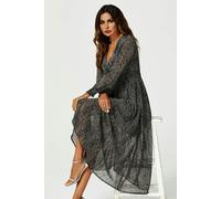 FS Collection Leopard Print Long Sleeve Maxi Dress In Grey - XL - Grey