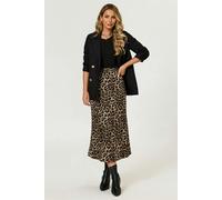 FS Collection Leopard Print Satin Midi Skirt In Brown - XS - Brown