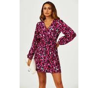 Fs Collection Leopard Print Wrap Top Mini Dress In Magenta In Pink Pink