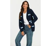 Fs Collection Light Blue 3 D Bow Cardigan In Navy Navy One Size