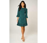 FS Collection Little Dot Print Frill Detail Mini Dress In Green - S - Green