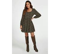 FS Collection Little Floral Print Square Neck Mini Dress In Black - M - Black