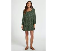 FS Collection Little Floral Print Square Neck Mini Dress In Olive Green - L - Olive Green