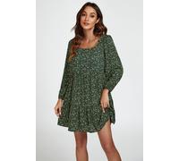 Fs Collection Little Floral Print Square Neck Mini Dress In Olive Green Olive