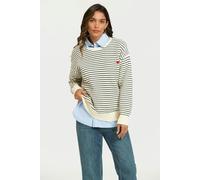 FS Collection Little Heart Embroidery Stripe Pattern Jumper Top In White - Onesize - White