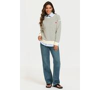 Fs Collection Little Heart Embroidery Stripe Pattern Jumper Top In White White