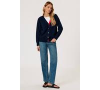 Fs Collection Little Heart Embroidery Stripe Trim Cardigan Top In Navy & Red