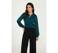 FS Collection Long Sleeve Satin Blouse Top In Teal - Teal - S