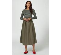 FS Collection Long Sleeve Stripe Midi Dress In Olive - XS - Olive