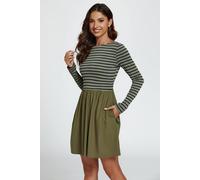 Fs Collection Long Sleeve Stripe Mini Dress In Olive Olive