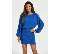 FS Collection Long Sleeves Knit Mini Dress In Blue - L - Blue