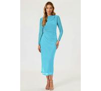 FS Collection Long Sleeves Mesh Midi Dress In Aqua - Aqua - S
