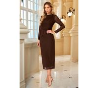 Fs Collection Long Sleeves Mesh Midi Dress In Brown Brown