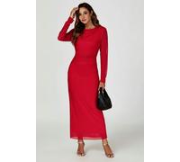 FS Collection Long Sleeves Mesh Midi Dress In Red - S - Red