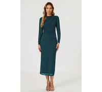 FS Collection Long Sleeves Mesh Midi Dress In Teal - S - Teal