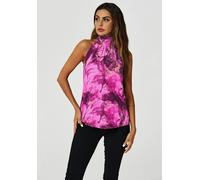 FS Collection Marble Print Halter Neck Tie Back Top In Fuchsia Pink - Fuchsia Pink - L
