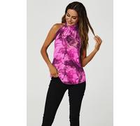 Fs Collection Marble Print Halter Neck Tie Back Top In Fuchsia Pink Pink