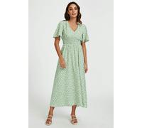 FS Collection Multi Floral Print V Neck Midi Dress In Green - XS - Green