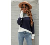FS Collection Navy & White Block Colour Jumper Top In Grey