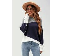 Fs Collection Navy & White Block Colour Jumper Top In Grey Grey