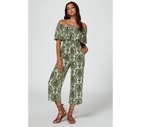 Fs Collection Off The Shoulder Print Frill Jumpsuit In Green Green