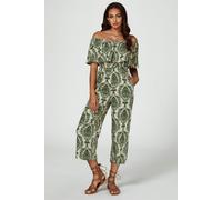 FS Collection Off The Shoulder Print Frill Jumpsuit In Green - XL - Green