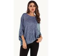 Fs Collection Oversized Jersey 3/4 Sleeves Top In Blue Blue One Size