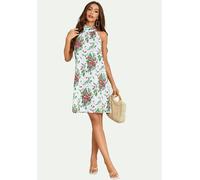 FS Collection Pink Floral Print Halter Neck Tie Back Mini Dress In White - XL - White