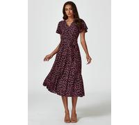 Fs Collection Pink Floral Print Wrap Midi Dress In Black Black