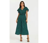FS Collection Polka Dot Angel Sleeve Twist Jumpsuit In Green - M - Green