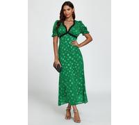Fs Collection Polka Dot Jacquard Lace Trim Midi Dress In Green Green