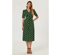 FS Collection Polka Dot Print Button Front Midi Dress In Green - L - Green