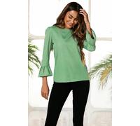 FS Collection Polka Dot Print Frill Detail Cuff Top In Green - S - Green