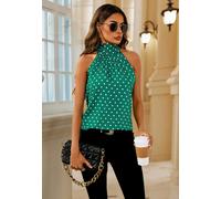 Fs Collection Polka Dot Print Halter Neck Tie Back Top In Green Green