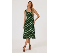 Fs Collection Polka Dot Print Heart Neck Midi Green Green