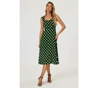 FS Collection Polka Dot Print Heart Neck Midi Green - XS - Green