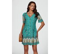 Fs Collection Print Boho Mini Dress In Green Green