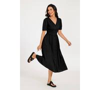 Fs Collection Puff Sleeve Button-Front Midi Dress In Black Black