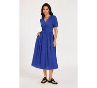 Fs Collection Puff Sleeve Button-Front Midi Dress In Royal Royal