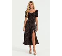 Fs Collection Puff Sleeve Heart Neckline Midi Dress In Black Black