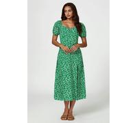 FS Collection Puff Sleeve Heart Neckline Midi Dress In Green - M - Green