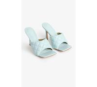 FS Collection Quilted Block High Heeled Mule Sandal In Mint Blue - 38