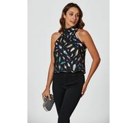 Fs Collection Rainbow Leaf Foil Star Halter Neck Tie Back Top In Black Black