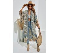 FS Collection Relaxed Cotton Kimono In Blue Floral - M